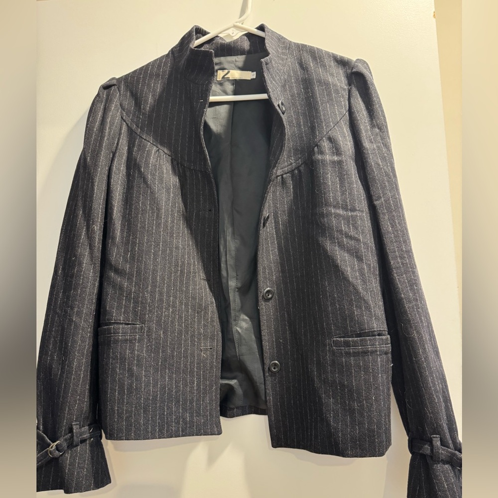 FLAWLESS Vintage Katayone Adeli Women's Gray Pinstripe Jacket Puff Sleeve Sz 10